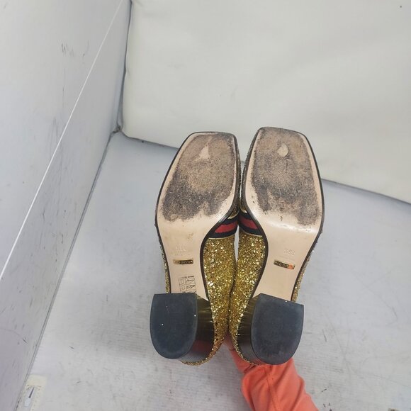 GUCCI GOLD SEQUIN GG PEYTON WEB HEEL SHOE - Picture 2 of 11